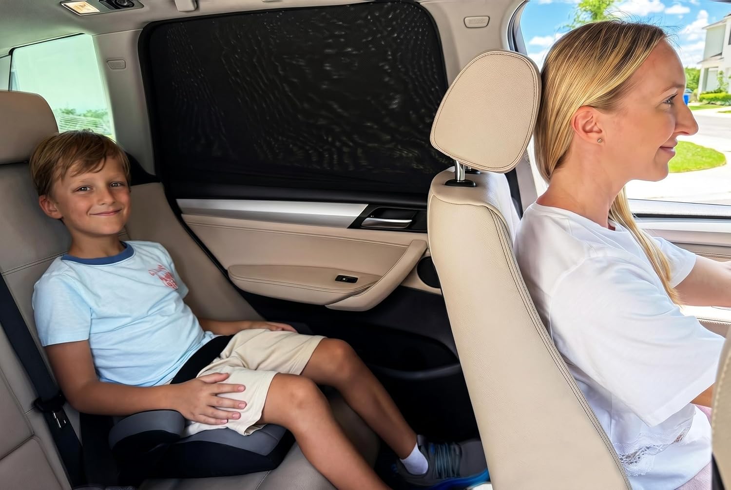 Detalle de Sonnenschutz Auto Baby für Kinder (2er Pack) – dehnbares, atmungsaktives Netz mit UV-Schutz