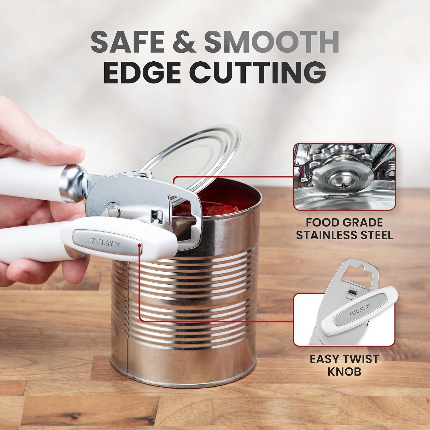 Detalle 2 de Zulay Kitchen Manual Can Opener with Stainless Steel Blade, Comfort Grip and Bottle Opener