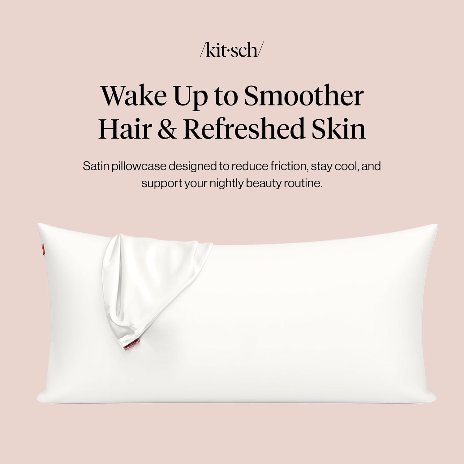Detalle de Kitsch 62293 Satin Pillowcase, King Size, Ivory with Zipper