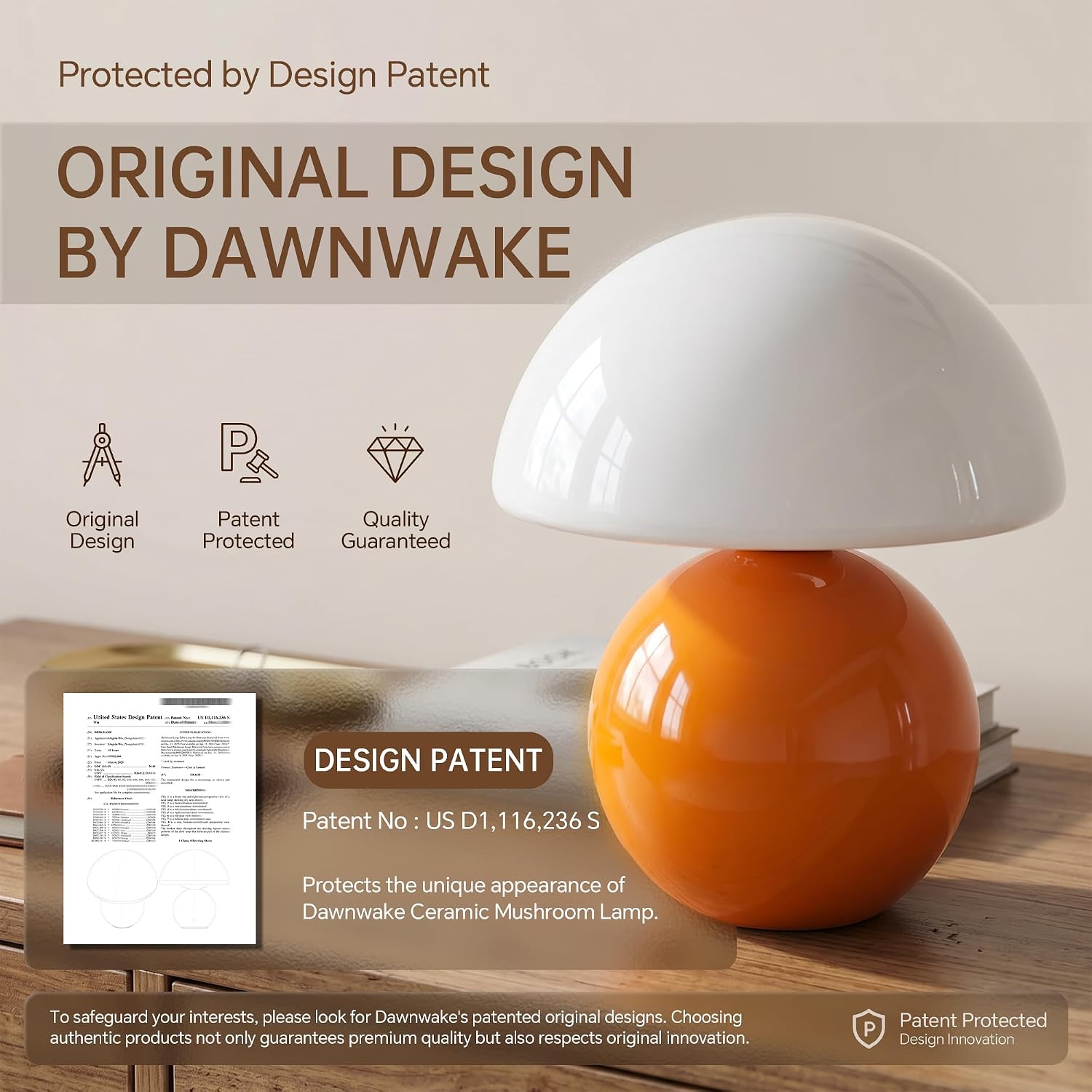 Detalle 2 de Dawnwake Pilz-Nachttischlampe LED, 0–100% dimmbar
