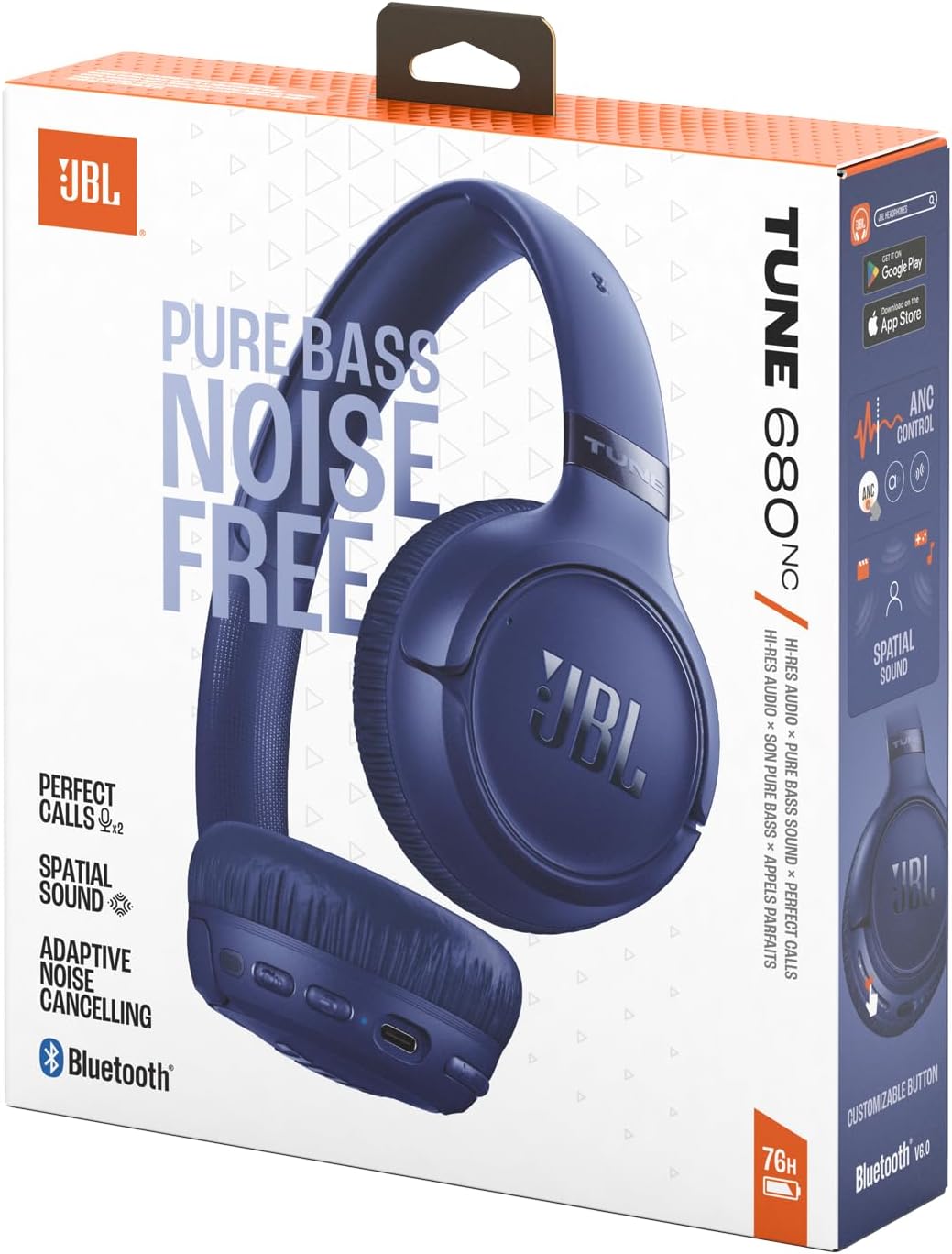 Detalle 2 de JBL Tune 680 NC – Kabellose On-Ear-Kopfhörer mit adaptivem Noise-Cancelling (Blau)