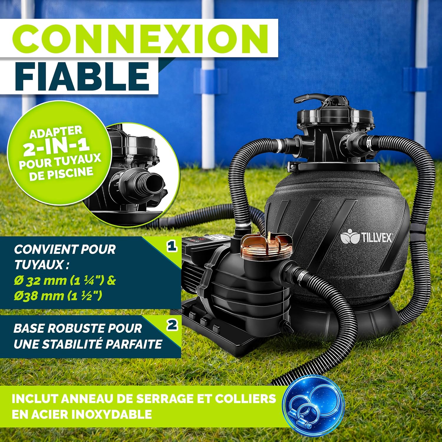 Thumbnail 6 de Système de filtration à sable tillvex AquaBlack Pro 10m³/h avec vanne 7 voies, indicateur de pression et minuterie