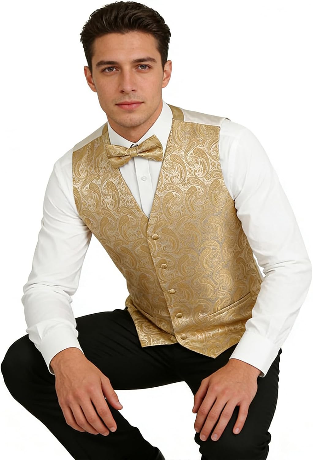 Detalle de Alizeal Mens Classic 5 Pcs Paisley Jacquard Suit Vest Set