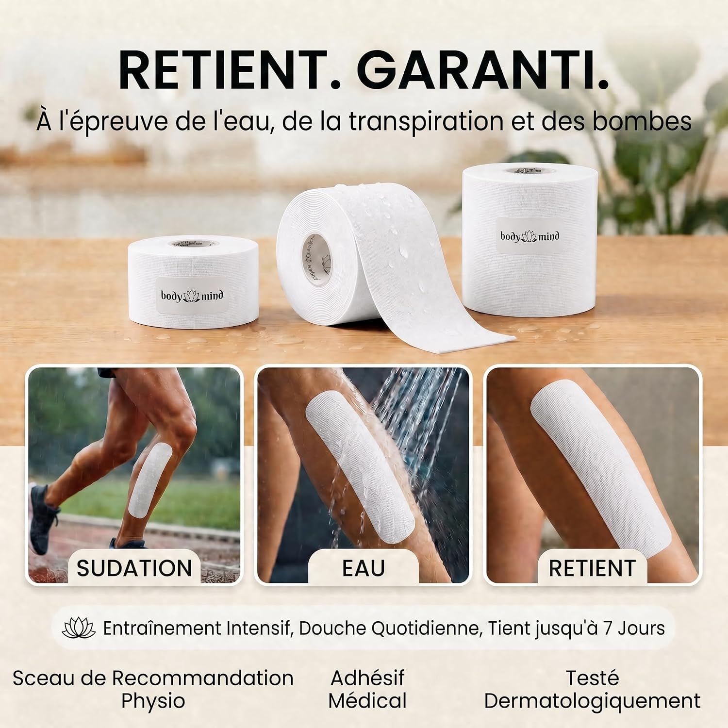 Thumbnail 1 de Body & Mind Ruban Kinésiologique Élastique 5 m — coton respirant, 3 largeurs et 6 couleurs
