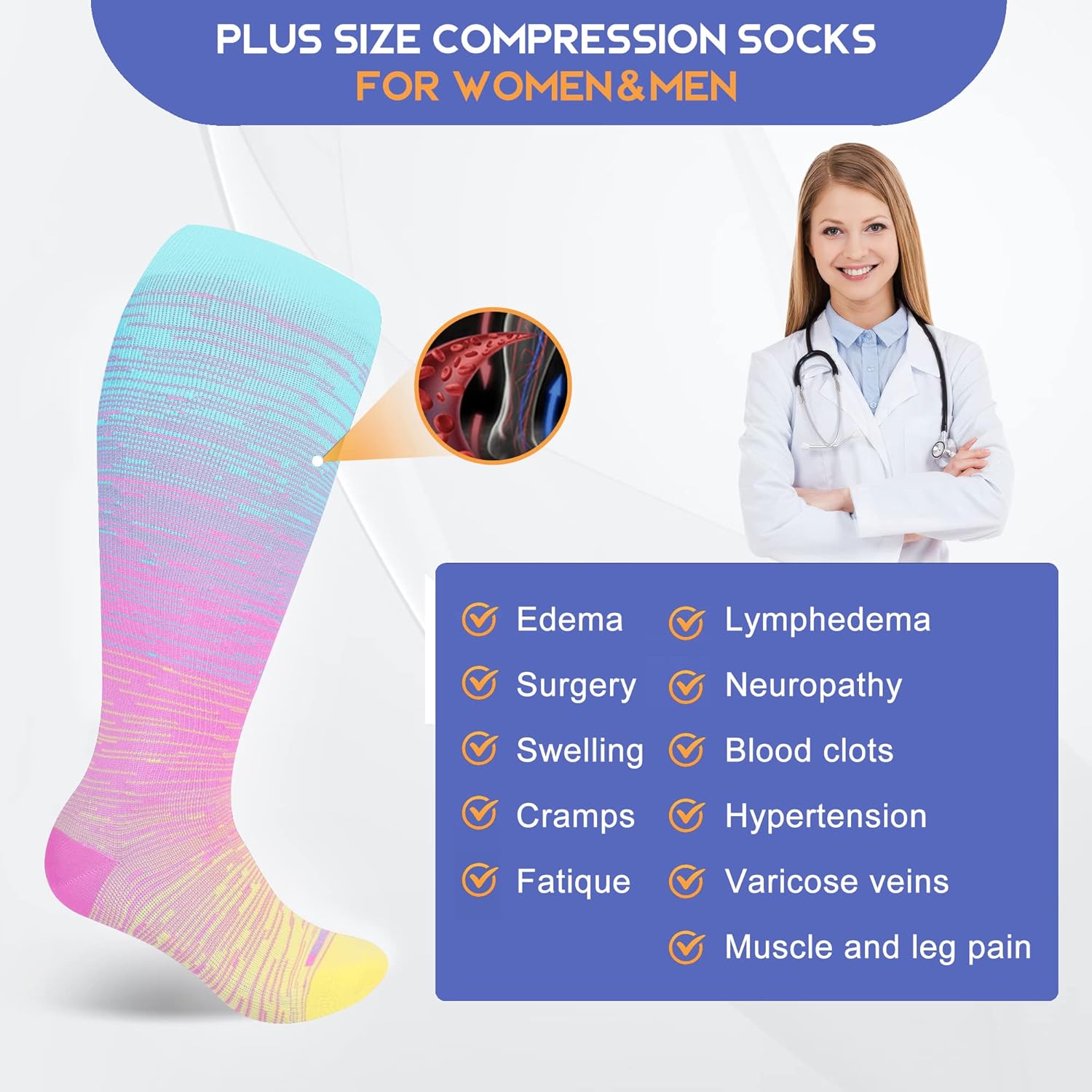 Thumbnail 4 de LEVSOX Plus Size Compression Socks for Wide Calf (15-20 mmHg) – Knee-High Support for Nurses, Pregnant Women, Travelers
