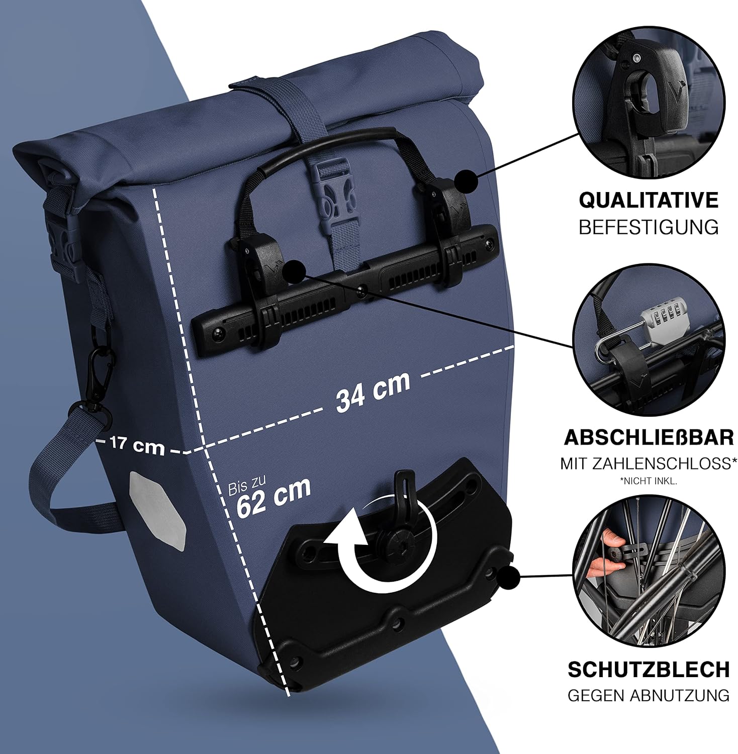 Thumbnail 1 de Valkental ValkOcean Gepäckträgertasche 28 l – groß, wasserdicht, abschließbar, ohne PVC (mit Reflektoren)