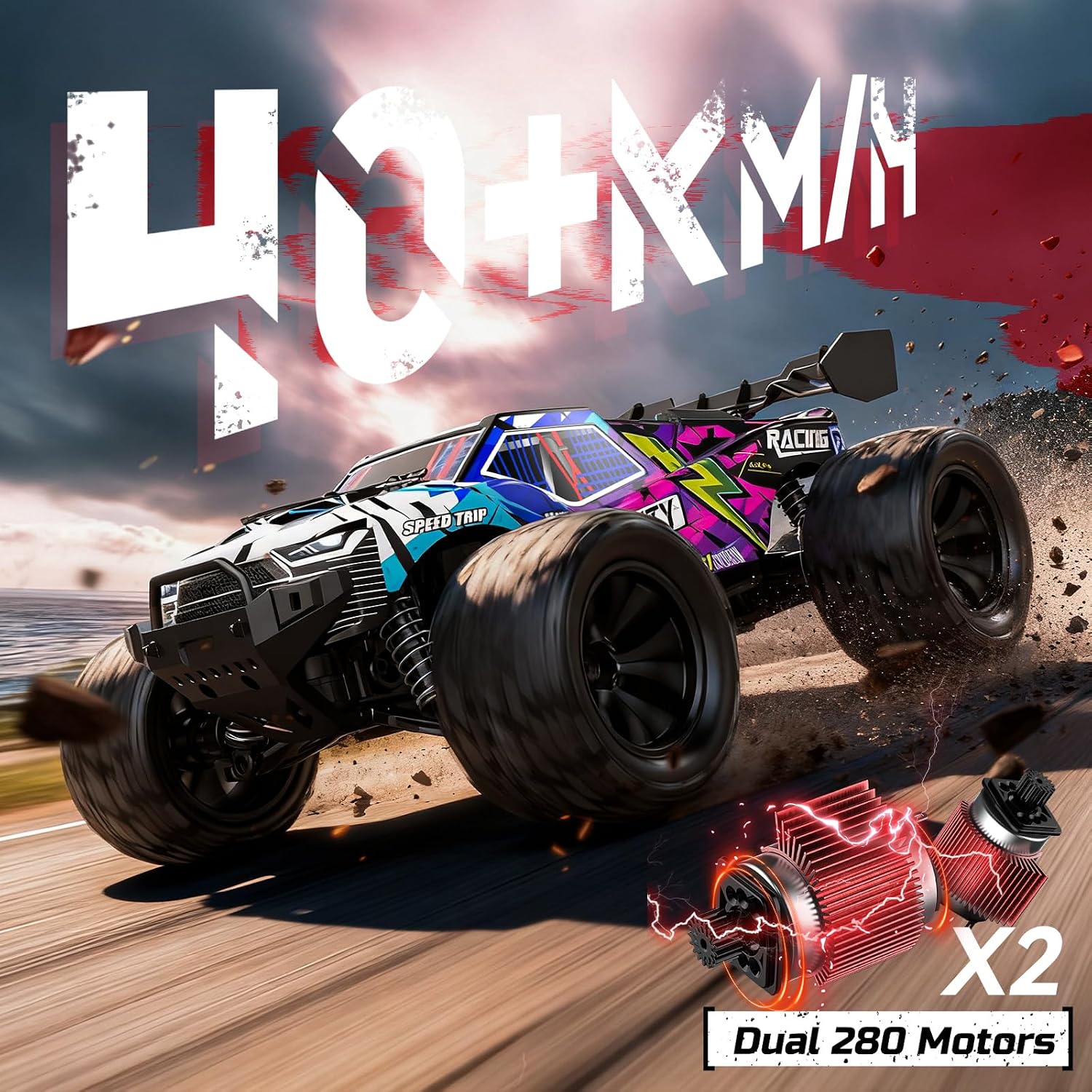 Detalle 2 de DEERC RC Auto 1:16 4WD High Speed (bis 40 km/h) – Doppel-Motor, Doppel-Differential & 2 Akkus
