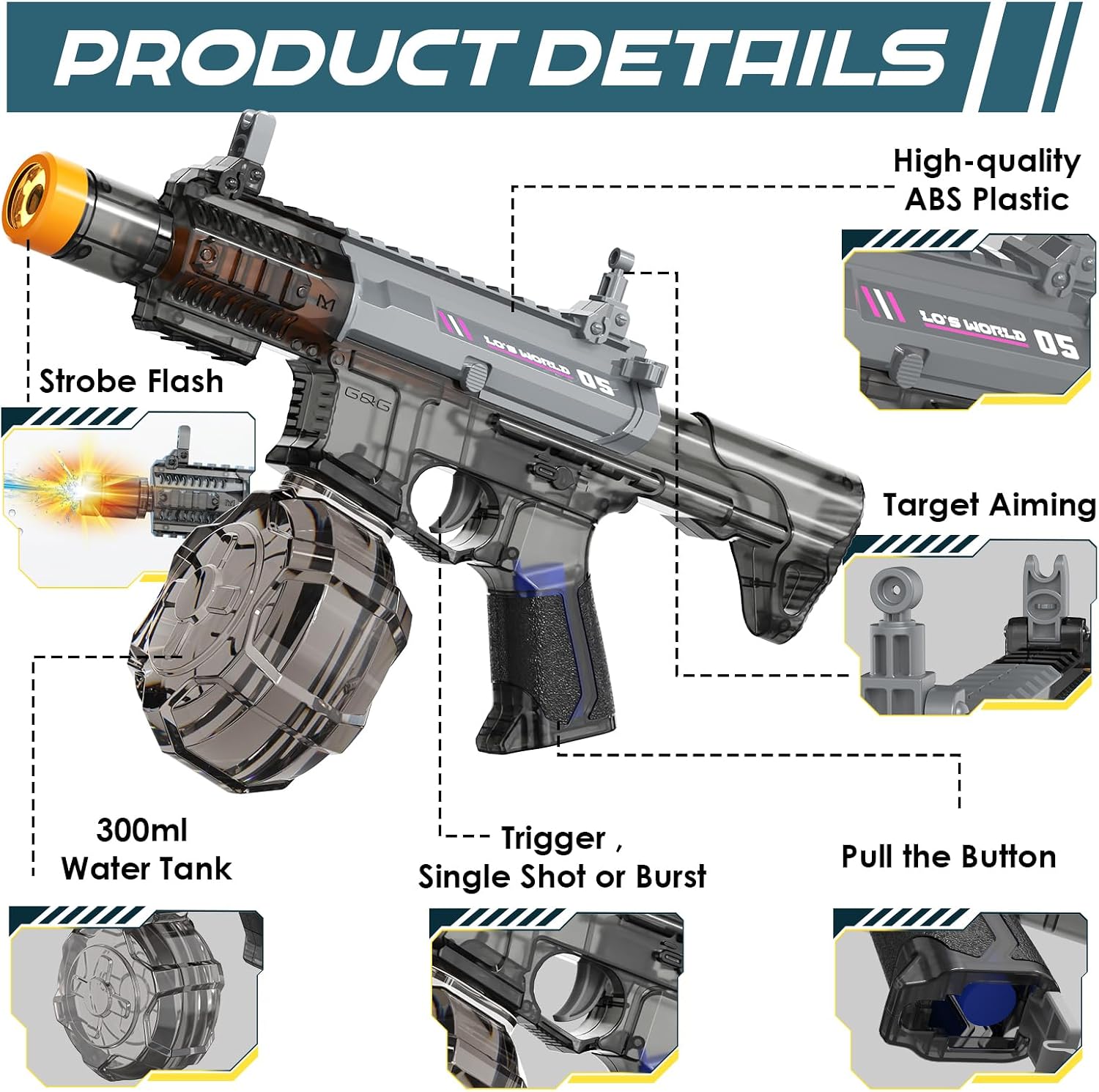 Detalle 2 de Electric Water Gun for Kids: Automatic 8m Range Blaster with Large Tank and LED Muzzle