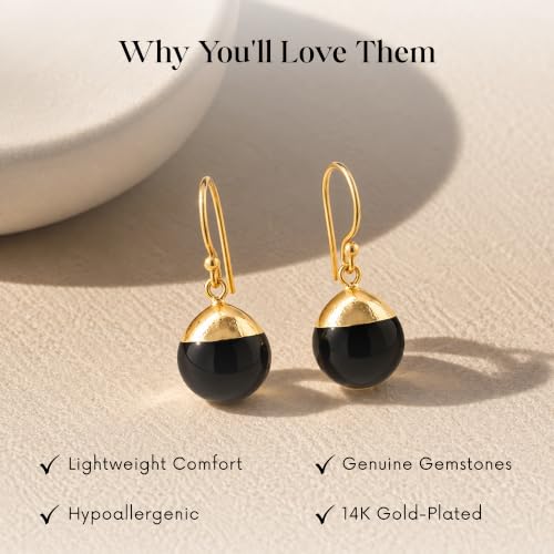 Detalle de Gempires Natural Gemstone Teardrop Dangle Earrings, Black Obsidian — HANDMADE GOLD-PLATED GEMSTONE JEWELLERY