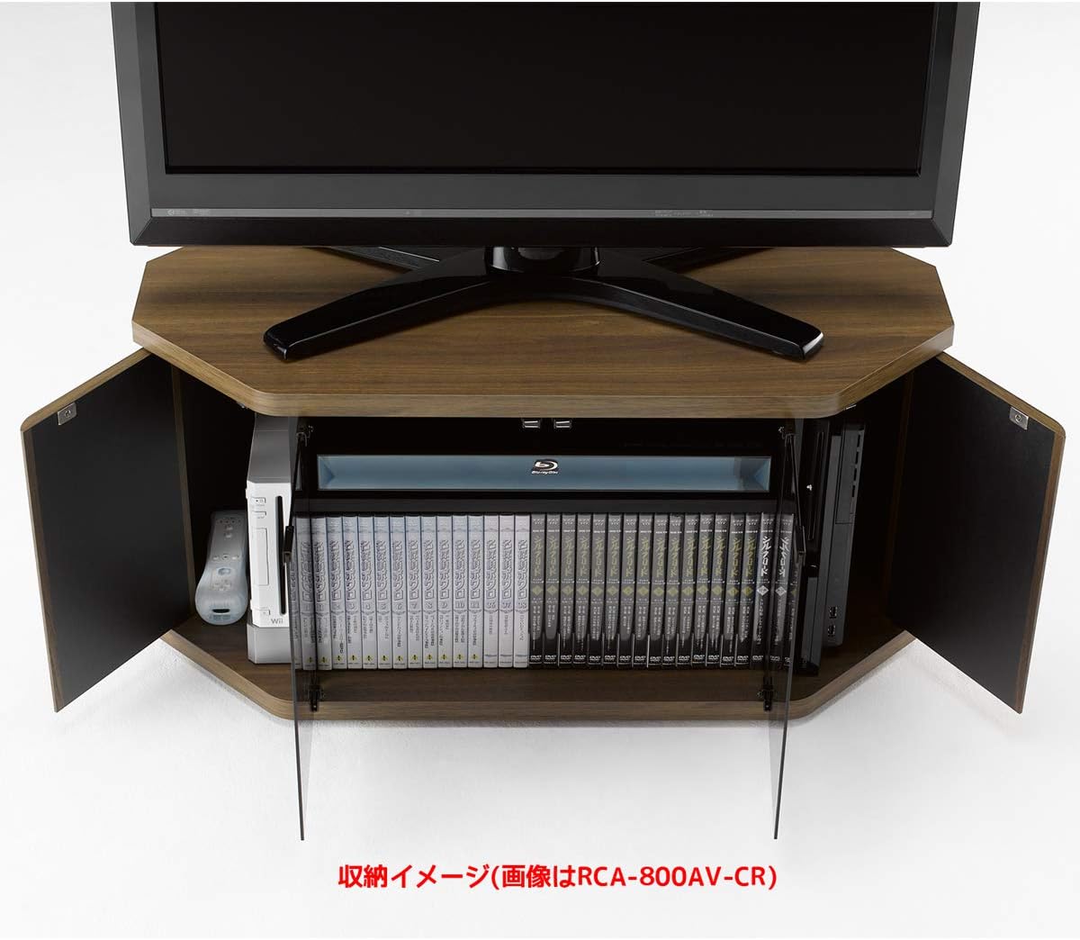 Detalle de 朝日木材加工 RACINE RCA-800AV-CR テレビ台 32型対応 ブラウン コーナー設置・強化ガラス扉