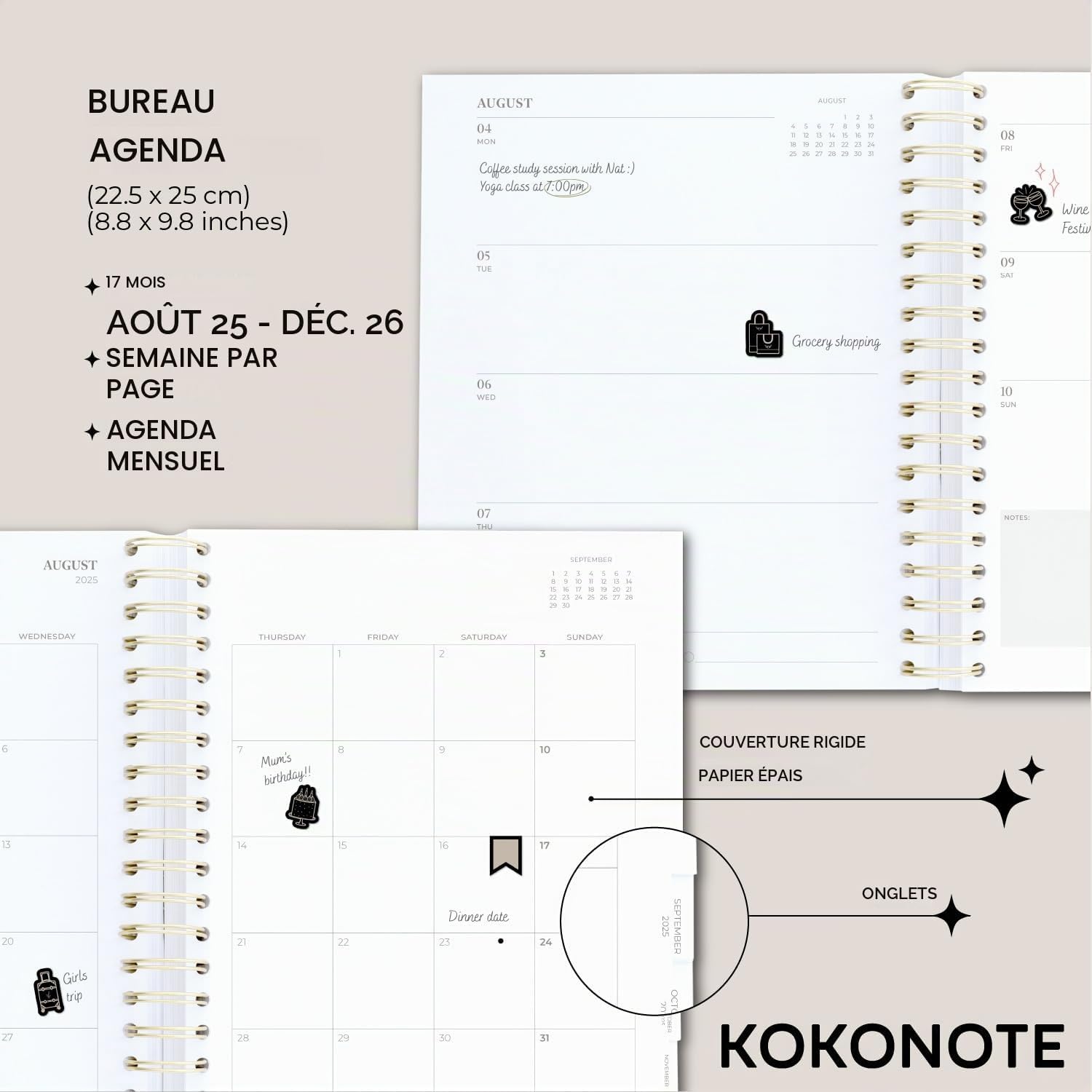 Detalle 2 de Kokonote KKOLYMPIA252602 weekagenda 2025-2026 met maandplanner