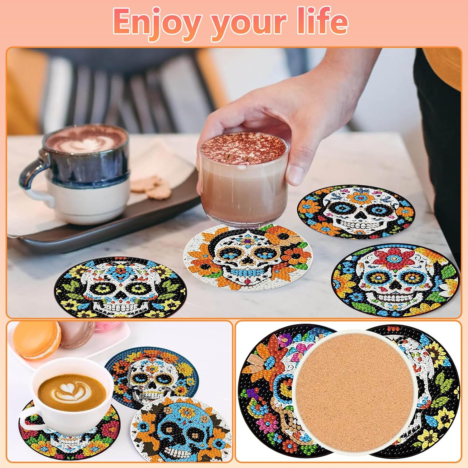 Detalle de hkejoi Diamond Art Coaster Kit, 8-Piece