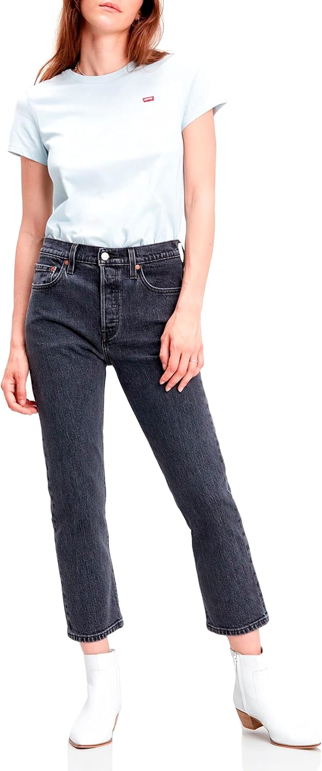 Detalle de Levi's 501 Crop Vaqueros para Mujer en Black Sprout, 26W / 26L