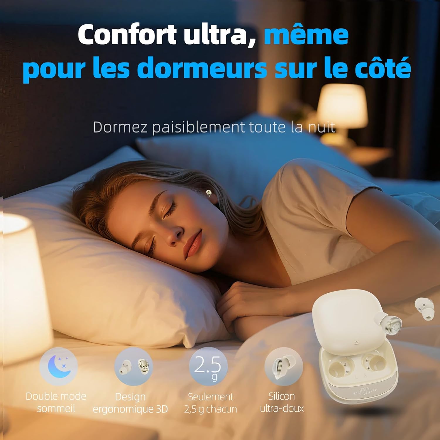 Detalle 2 de ZOVIMAX Écouteurs Bluetooth sans Fil pour Dormir sur le Côté — Sleep Earbuds Esthétique et Confortables