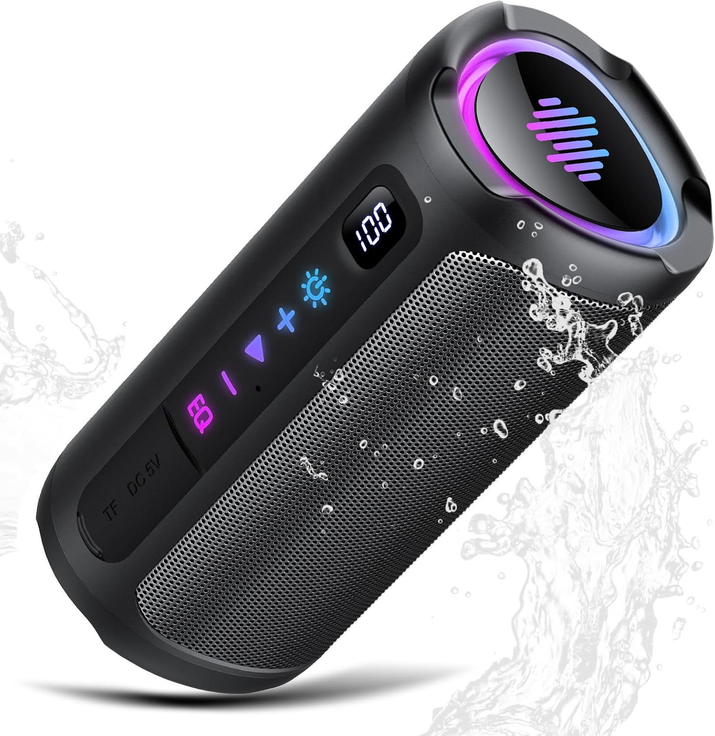Detalle de Cassa Bluetooth 5.4 Potente 20W con Display, 20H di Autonomia e RGB – Portatile e Impermeabile IPX7
