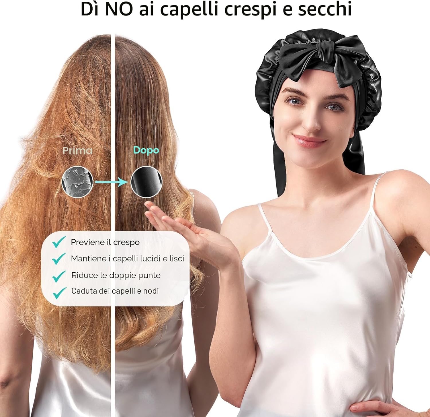 Detalle de Umisleep 22 Momme: cuffia in seta di gelso doppiamente rifinita per capelli voluminosi