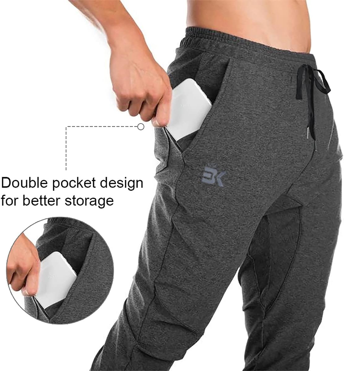 Detalle 2 de BROKIG Mens Gym Joggers Slim Fit with Double Pockets