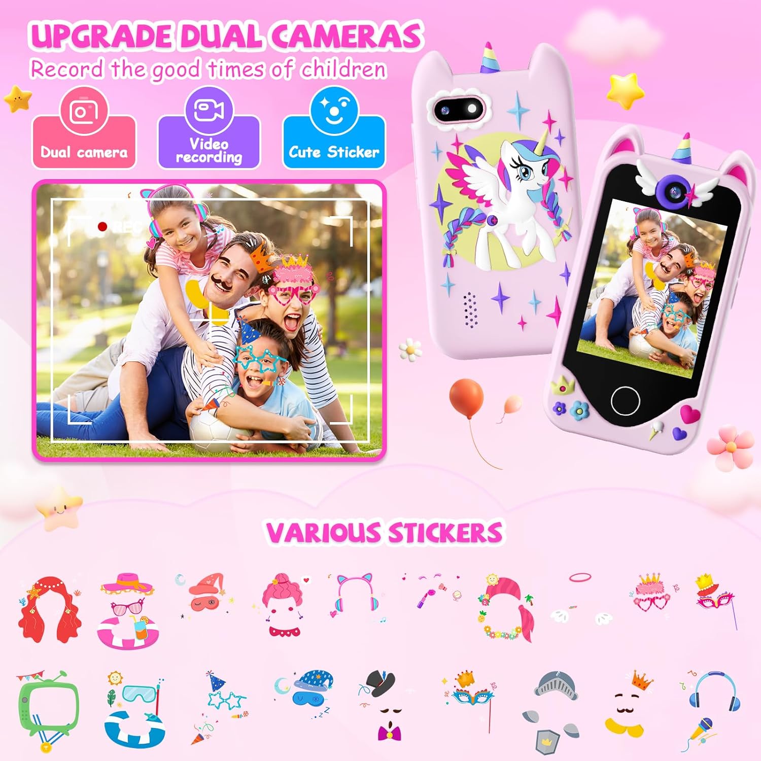 Thumbnail 3 de Yosfeng Kids Smart Phone for Girls (Ages 3-6) Toy Cell Phone with Touchscreen, Dual Cameras, 32 GB Card