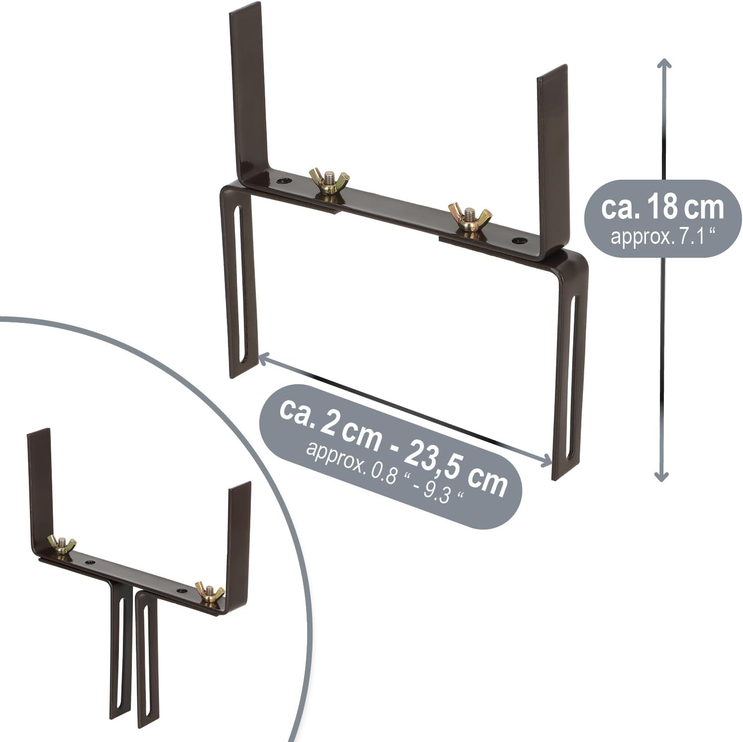 Thumbnail 4 de com-four® 4X Supporti per fioriere per parapetti e ringhiere di balconi – Attacco flessibile in metallo, regolabile in 2 direzioni