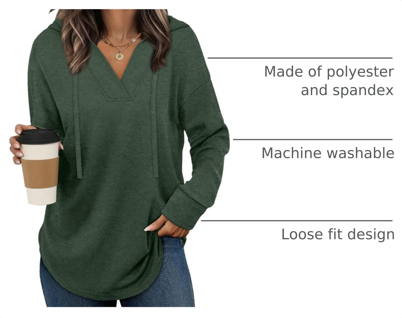 Detalle 2 de Sampeel Women's Oversized V-Neck Hoodie, Lightweight 90% Polyester Blend
