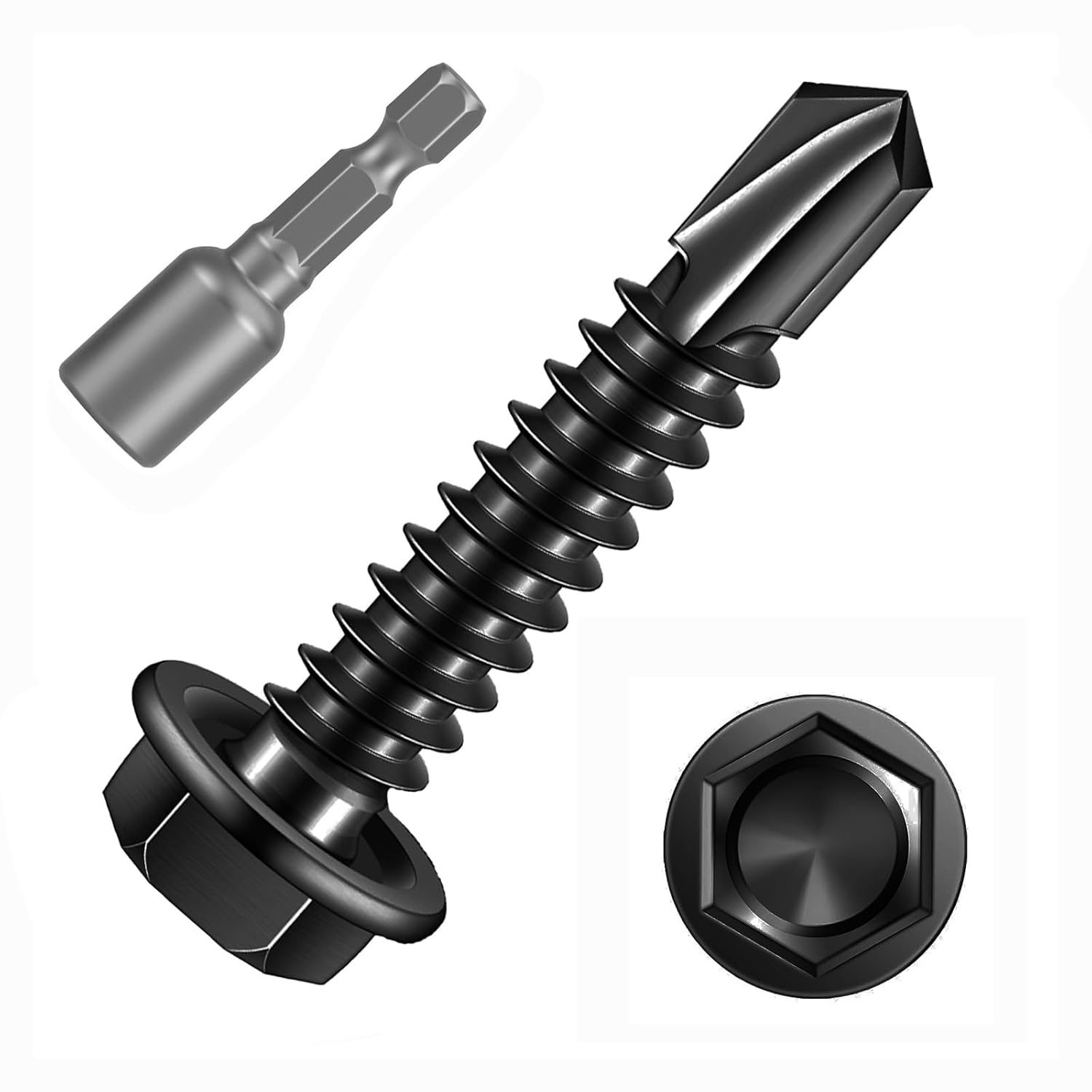 Detalle de FandWay 100x Trapezblechschrauben M4,2 x 19 mm aus Edelstahl 410 (schwarz) inkl. 1 Bit
