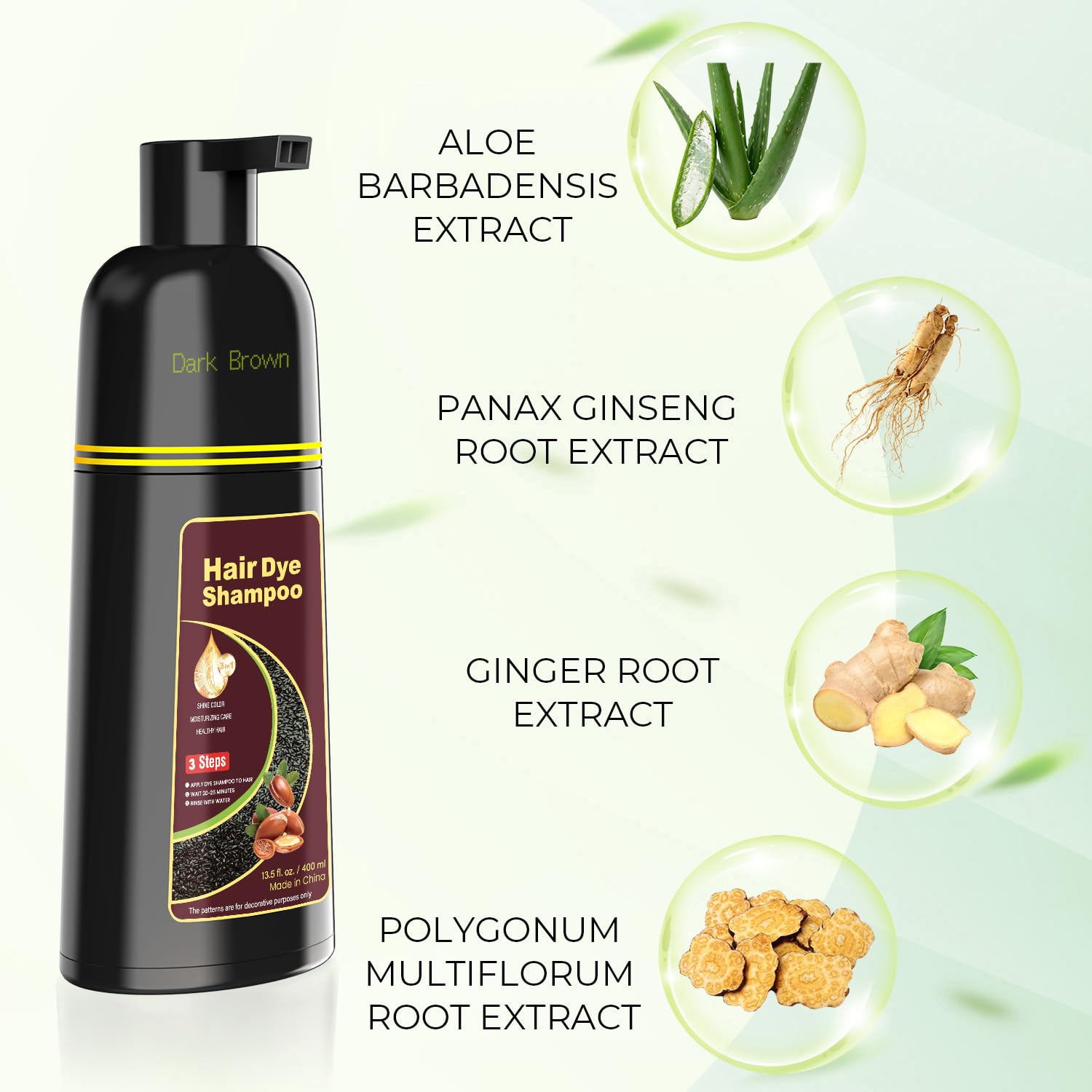 Detalle de KAISASA Dark Brown Hair Dye Shampoo 3-in-1 (16.9 fl. oz) for Covering Gray Hair