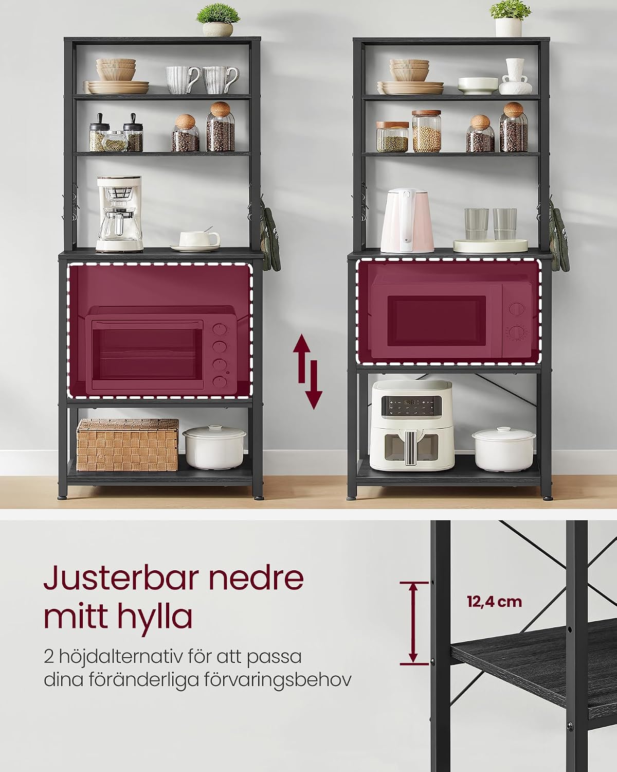 Detalle 2 de VASAGLE KKS024B22 kökshylla med 6 hyllplan och 6 krokar