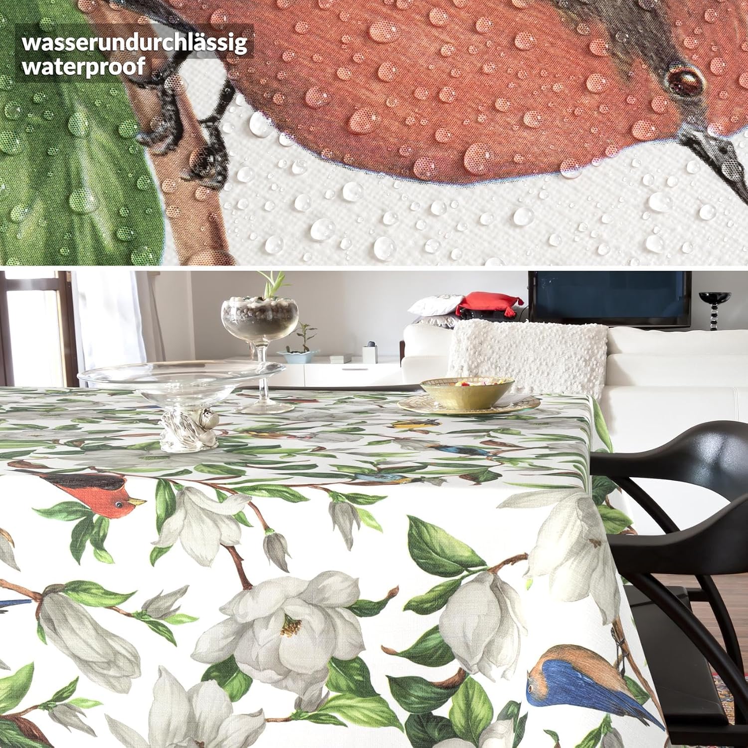 Detalle 2 de ANRO obrus ceratowy 240 × 140 cm, PVC, efekt lotosu, obszyty