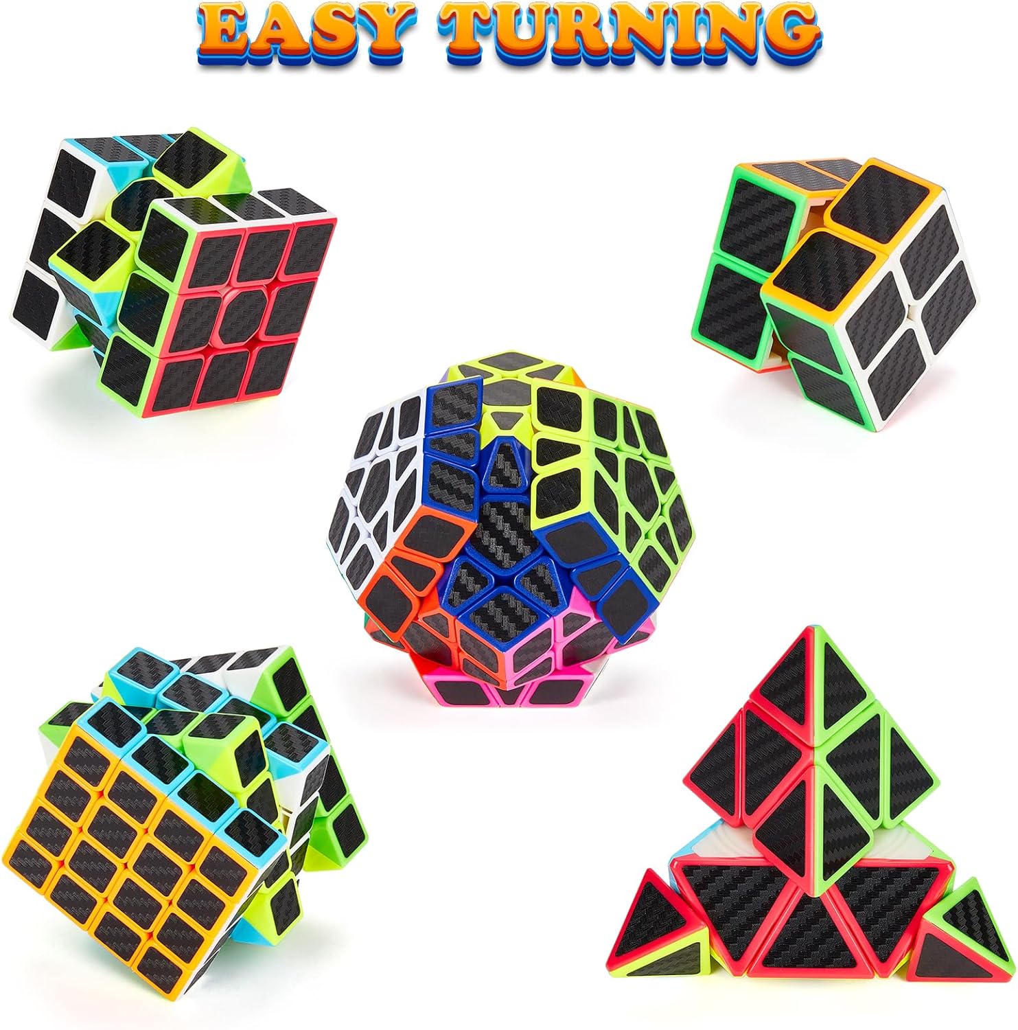 Detalle 2 de Coolzon Zauberwürfel 5‑teiliges Speed Cube Set: 2x2, 3x3, 4x4, Pyraminx, Megaminx in Geschenkbox