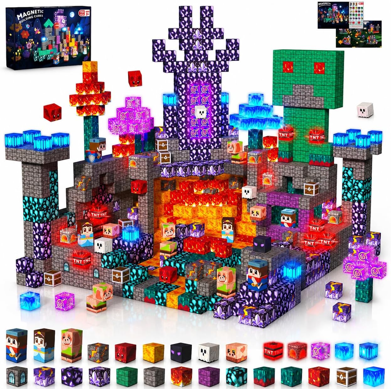 Thumbnail 6 de 200PCS Magnetic Blocks with 6 Base Plates — Creative STEM Building for Kids 3–10