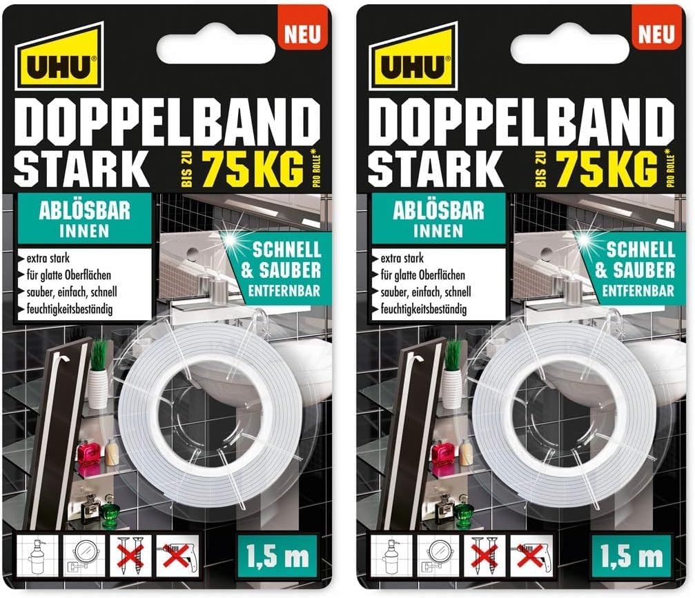 Thumbnail 6 de UHU Doppelband Extrem – Hochfestes Klebeband für glatte und raue Oberflächen (1,5 m x 19 mm)