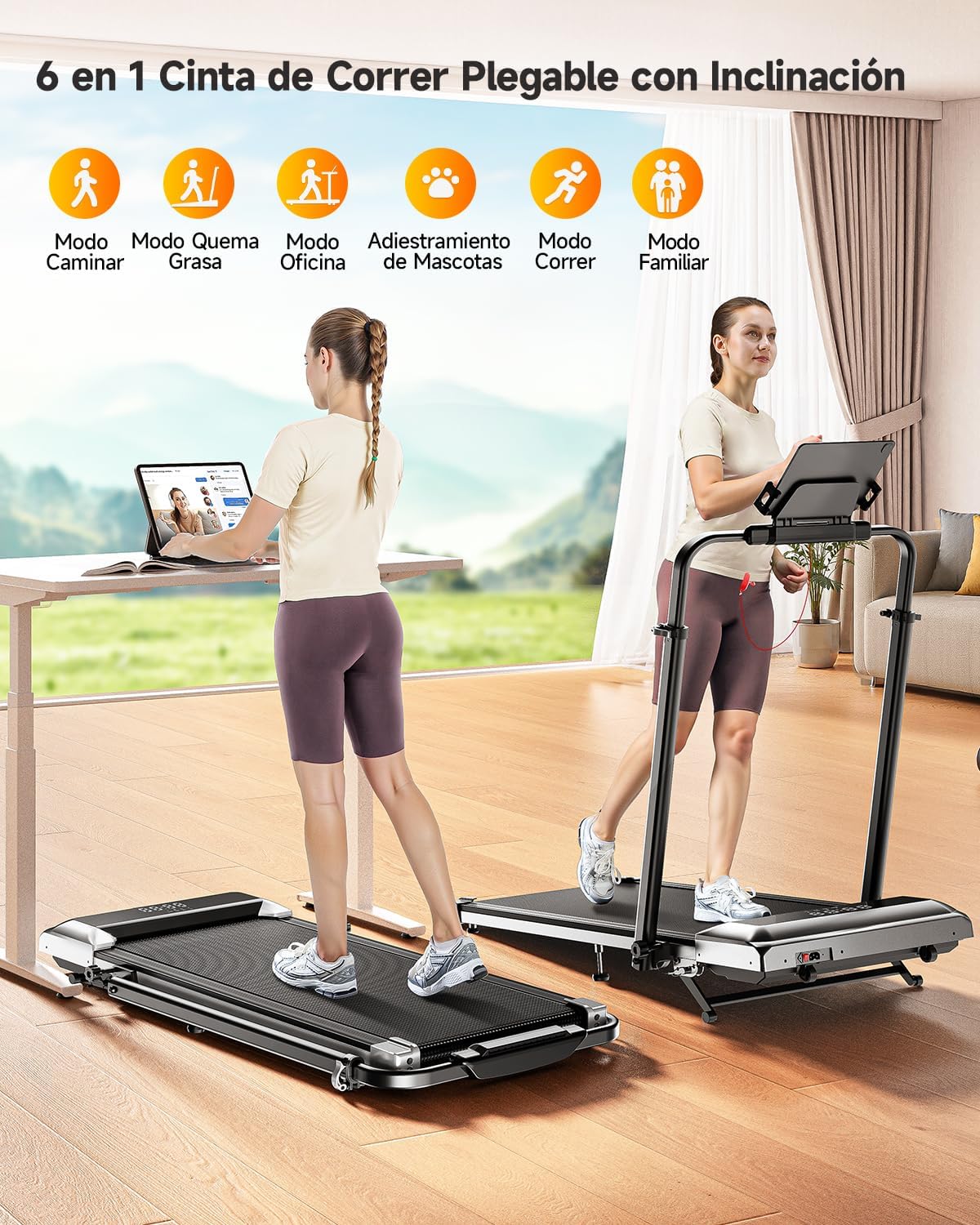 Detalle de Toputure 6 en 1 Cinta de Correr Plegable: altura e inclinación ajustables para casa u oficina