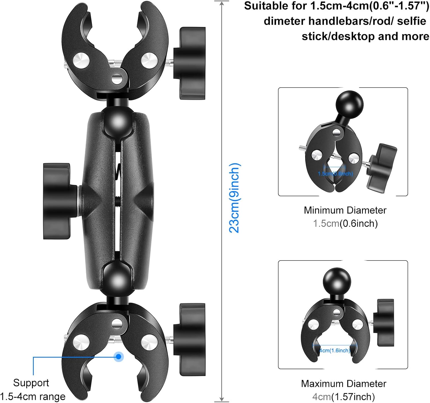 Thumbnail 1 de Double Super Crab Clamp motorcycle handlebar tap-action camera clamp with rotating ball head (360°) — dual clamp for action cameras, rods and tripods