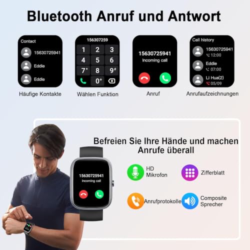 Detalle 2 de Montre Connectée Motast Homme/Femme avec Appel Bluetooth et Suivi Santé 1,91" HD