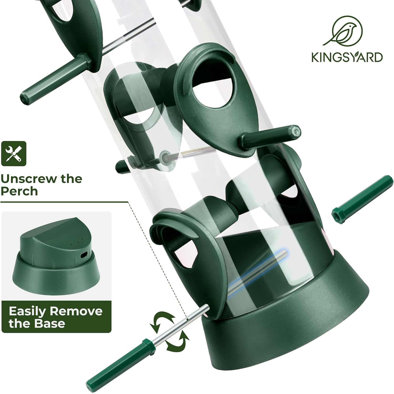 Thumbnail 2 de Kingsyard 2 Pack Tube Bird Feeder for Outdoors – 6 Ports, Removable Base & Easy-Clean Design (Green)