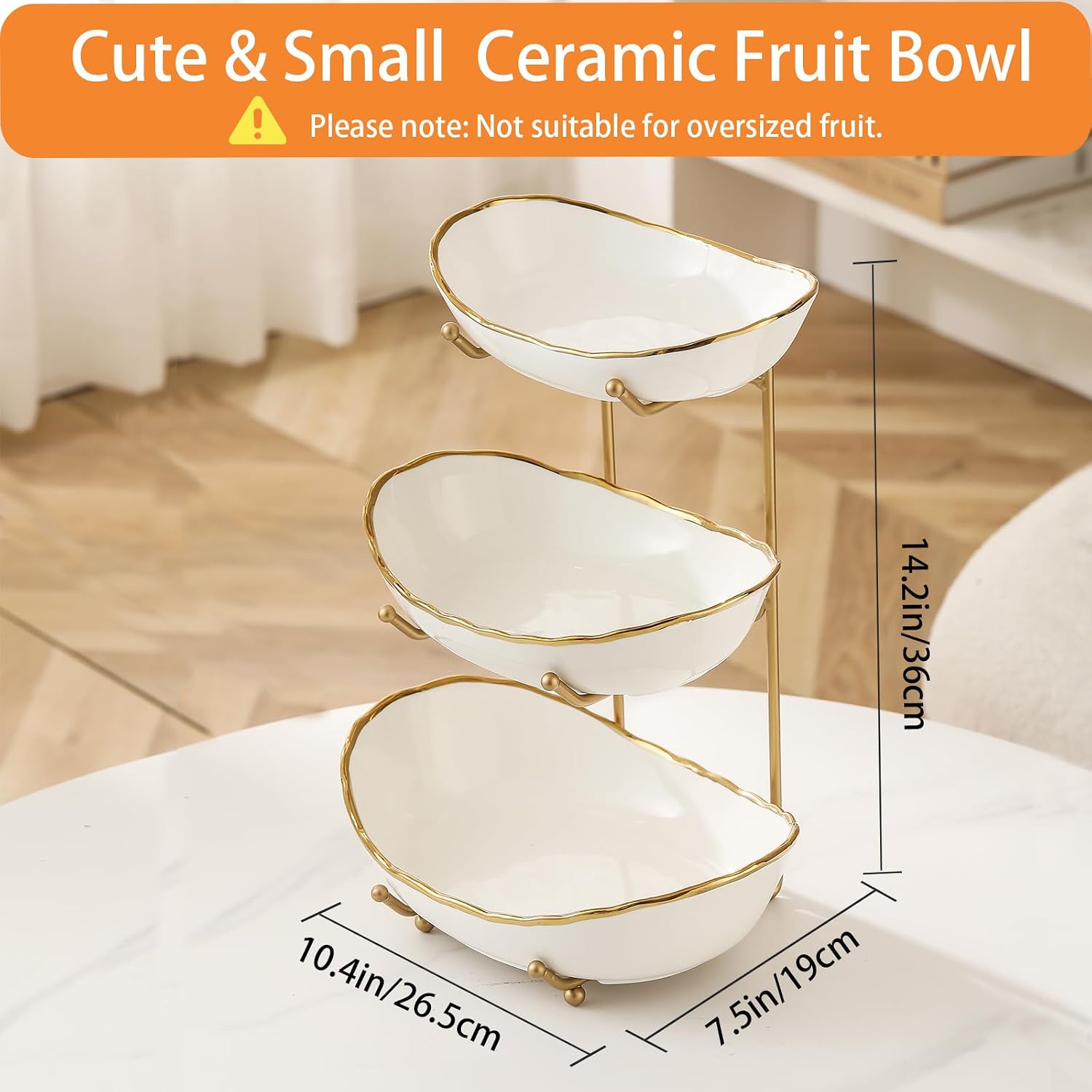 Detalle de HOMKULA Ceramic 3-Tier Fruit Bowl for Countertop ๐ฝ