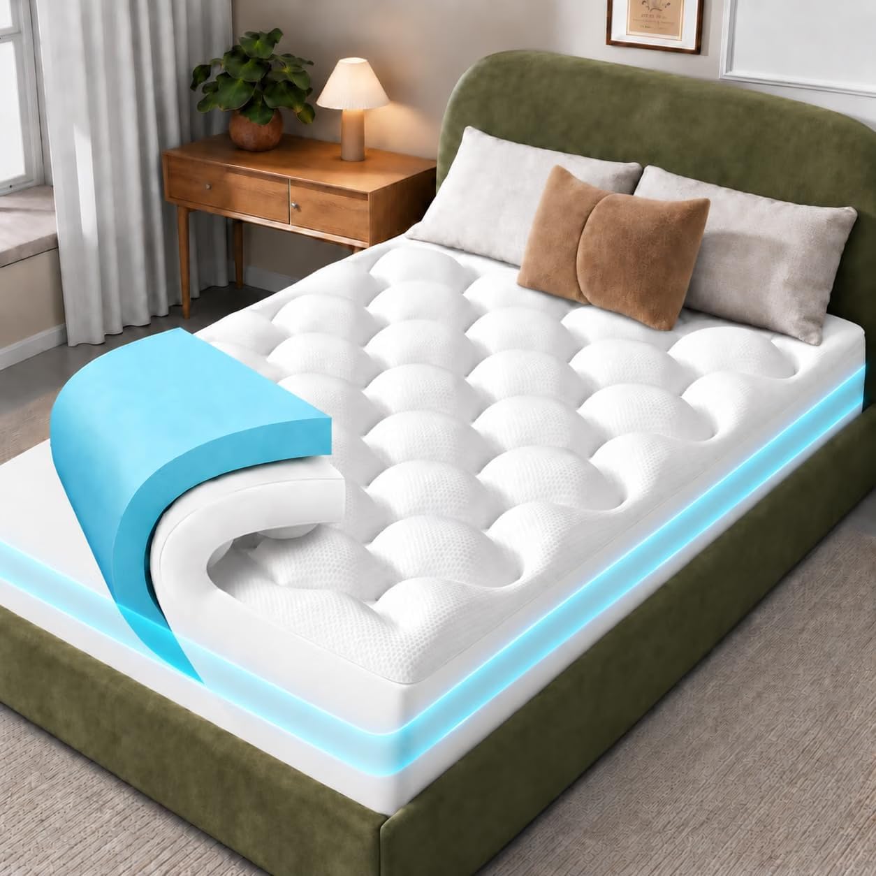 Detalle de OhGeni Cooling 4-Inch Queen Mattress Topper