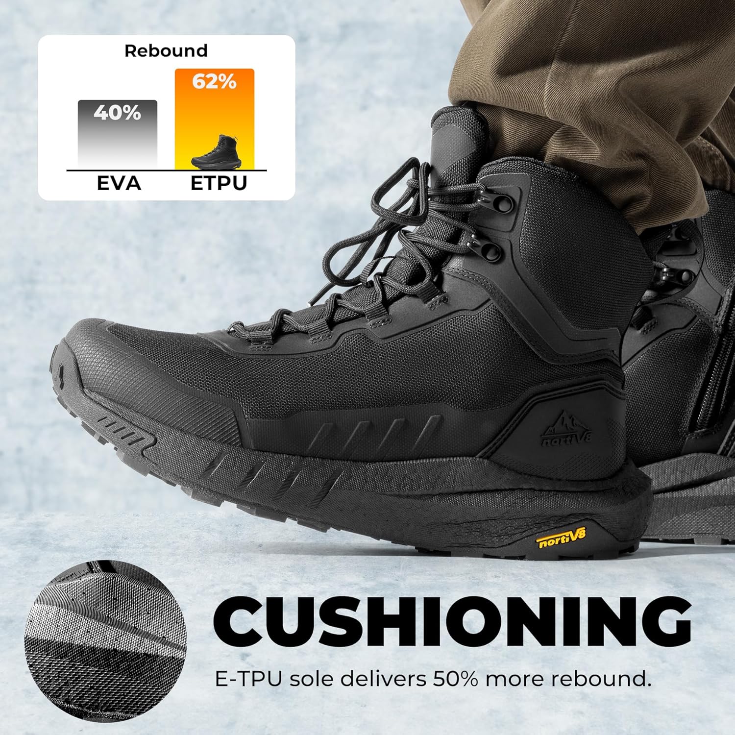 Thumbnail 2 de NORTIV 8 Men's Tactical Hiking Boots with Inside Zip and Cushioned Sole