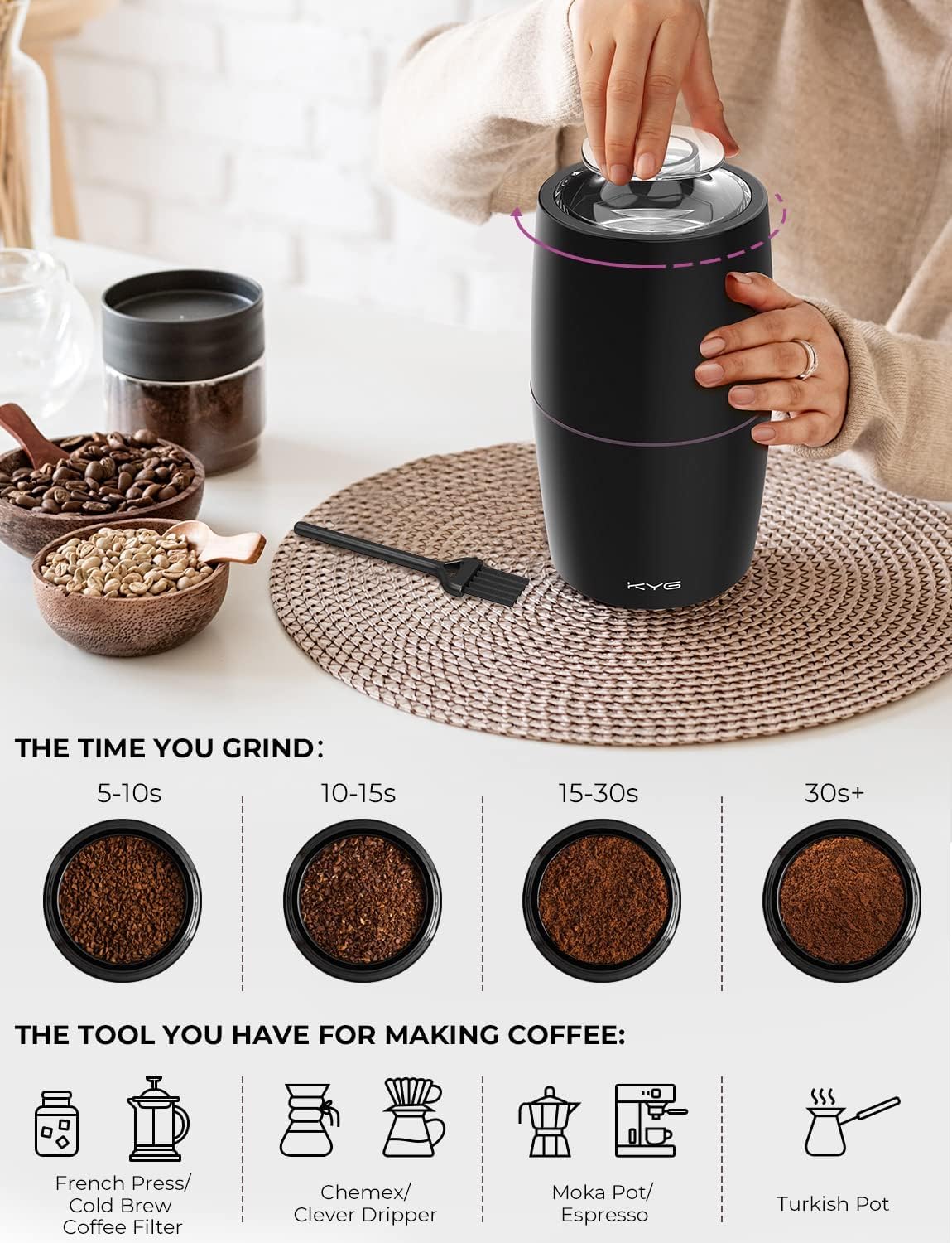 Thumbnail 4 de KYG Electric Coffee Grinder 300 W, 70 g capacity