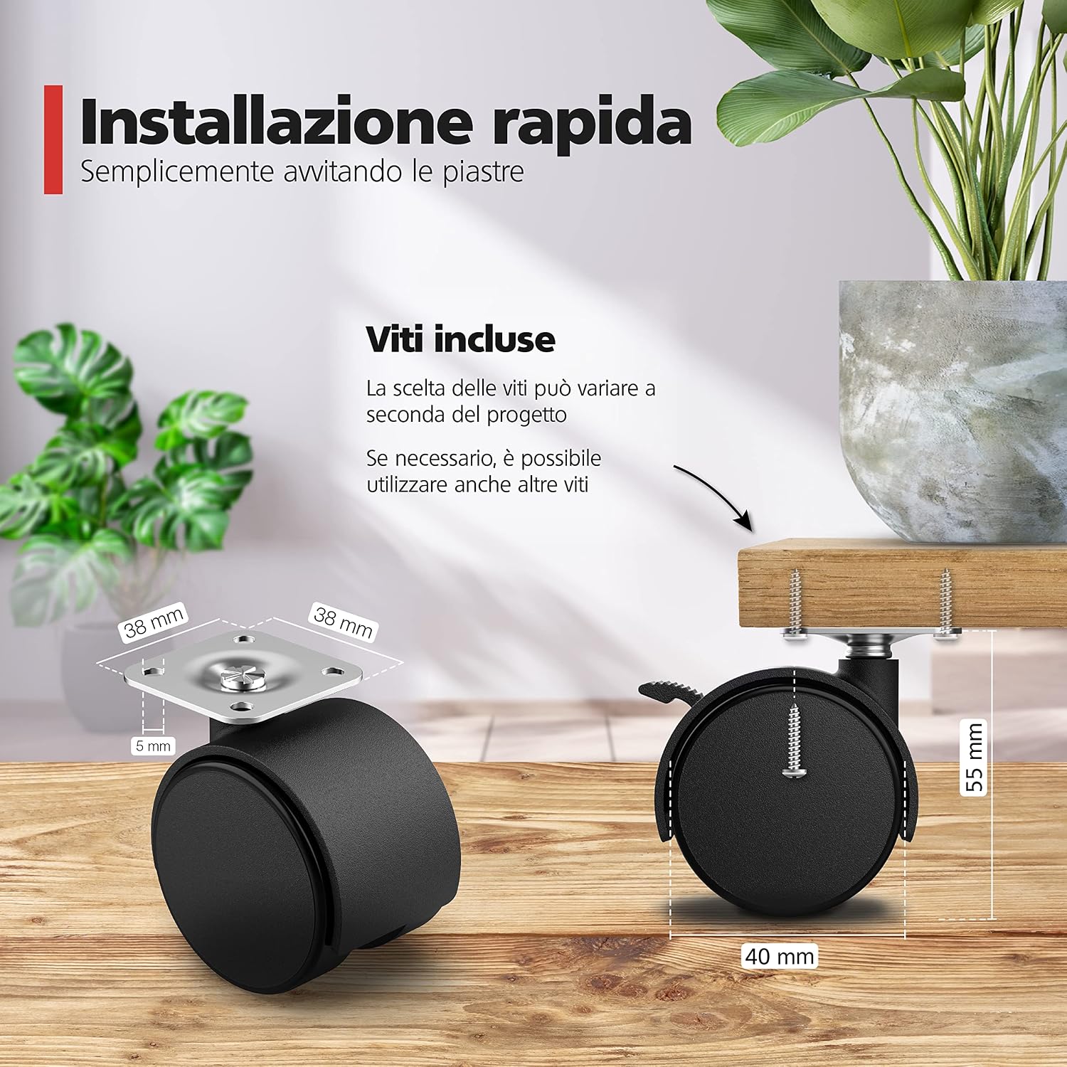 Thumbnail 1 de Set di 4 ruote per mobili RAVN HAMAN da 40 mm con freno fino a 25 kg per ruota