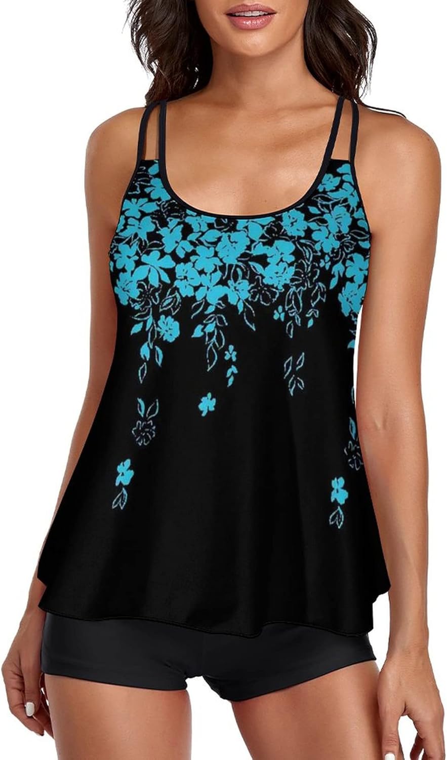 Detalle de Urchics 2026 Women Two Piece Tankini Swimsuit with Tummy Control – Long Torso Top & High-Waisted Boyshorts