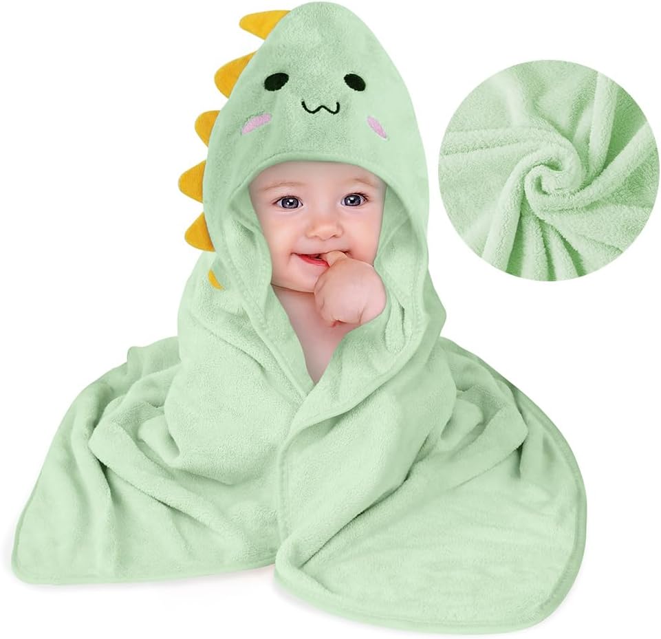 Thumbnail 6 de Aolso accappatoio neonato 80x80 cm con cappuccio in pile di corallo – dinosauro