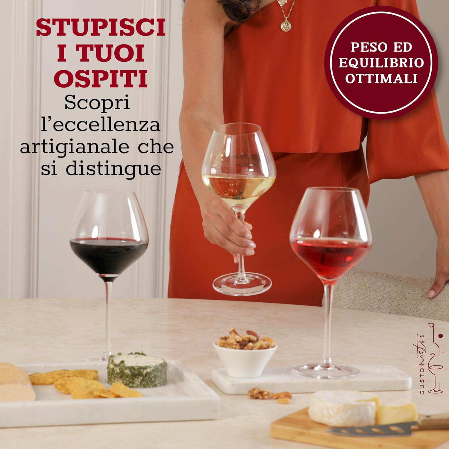 Thumbnail 3 de Gusto Nostro: Set di 6 Calici Vino in Cristallo, 650 ml – Vetro soffiato a mano, stelo lungo, lavabili in lavastoviglie