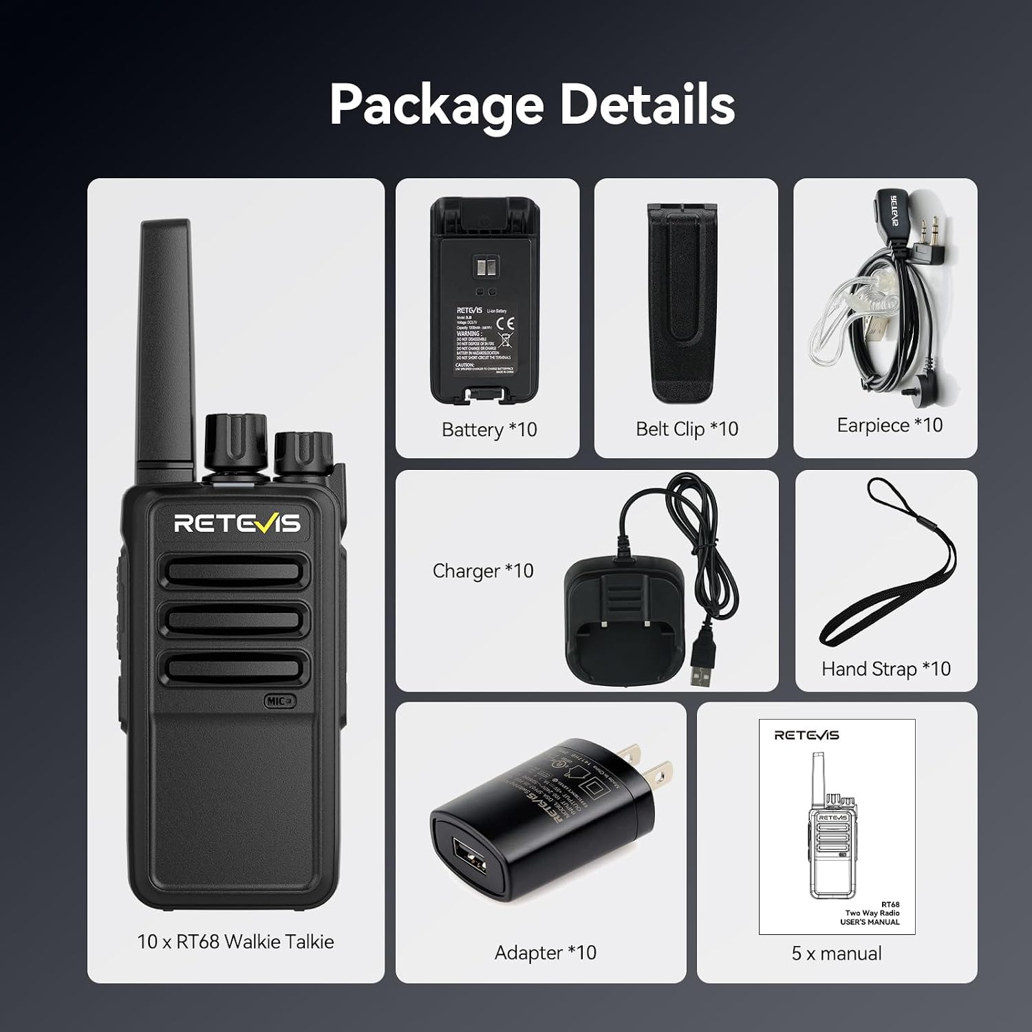 Thumbnail 6 de Retevis walkie-talkies RT68