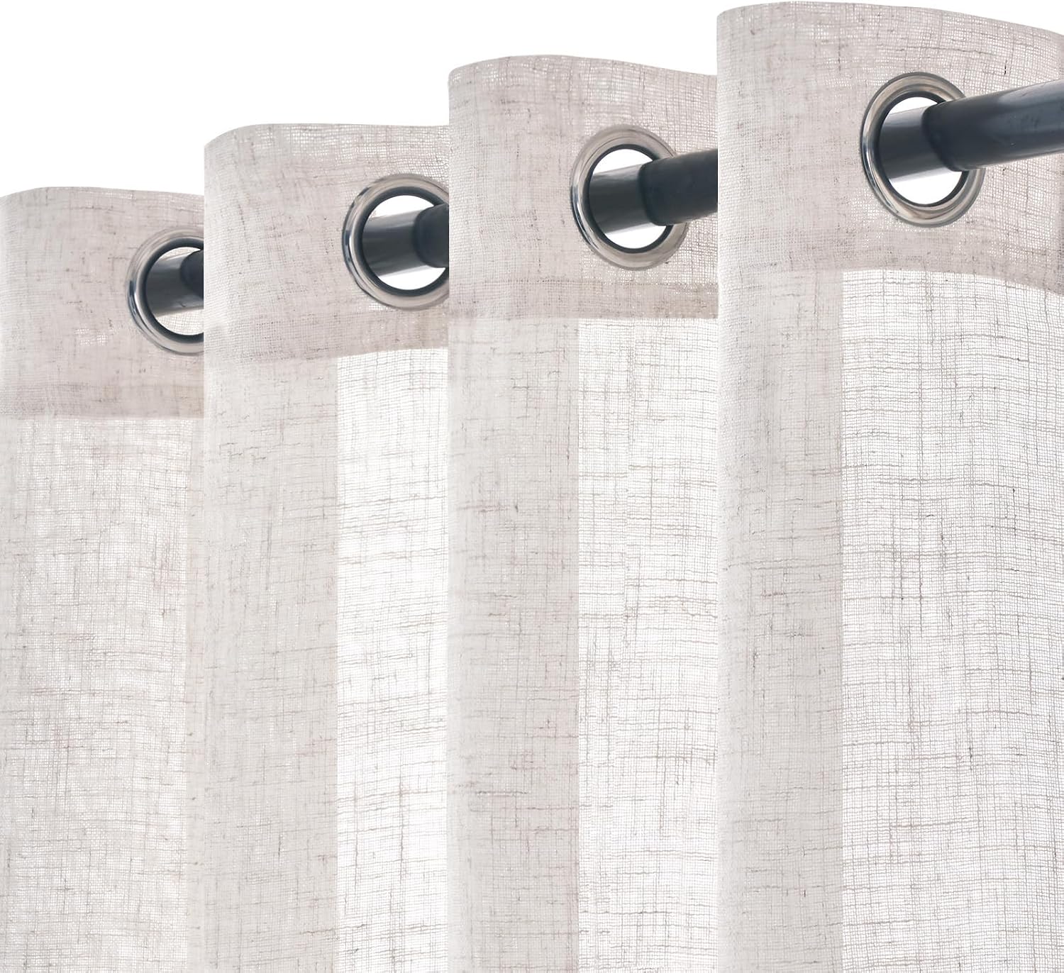 Detalle de Woaboy Leinen-Gardinen Set (2 Stück) halbtransparent mit Ösen, reinweiß – 140 x 280 cm