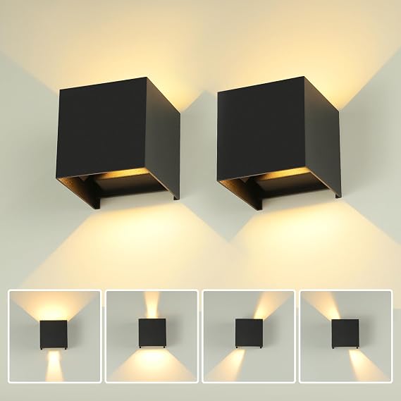 Detalle de YICALE Aplique Pared Exterior 2 Pzs 💡 12W IP65 Ajustable Blanco Cálido