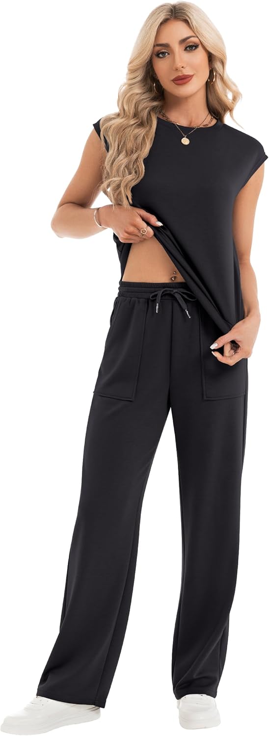 Thumbnail 1 de IVIR Two-Piece Summer Tracksuit Set for Women: Round-Neck Top & Elastic Waist Trousers with Pockets