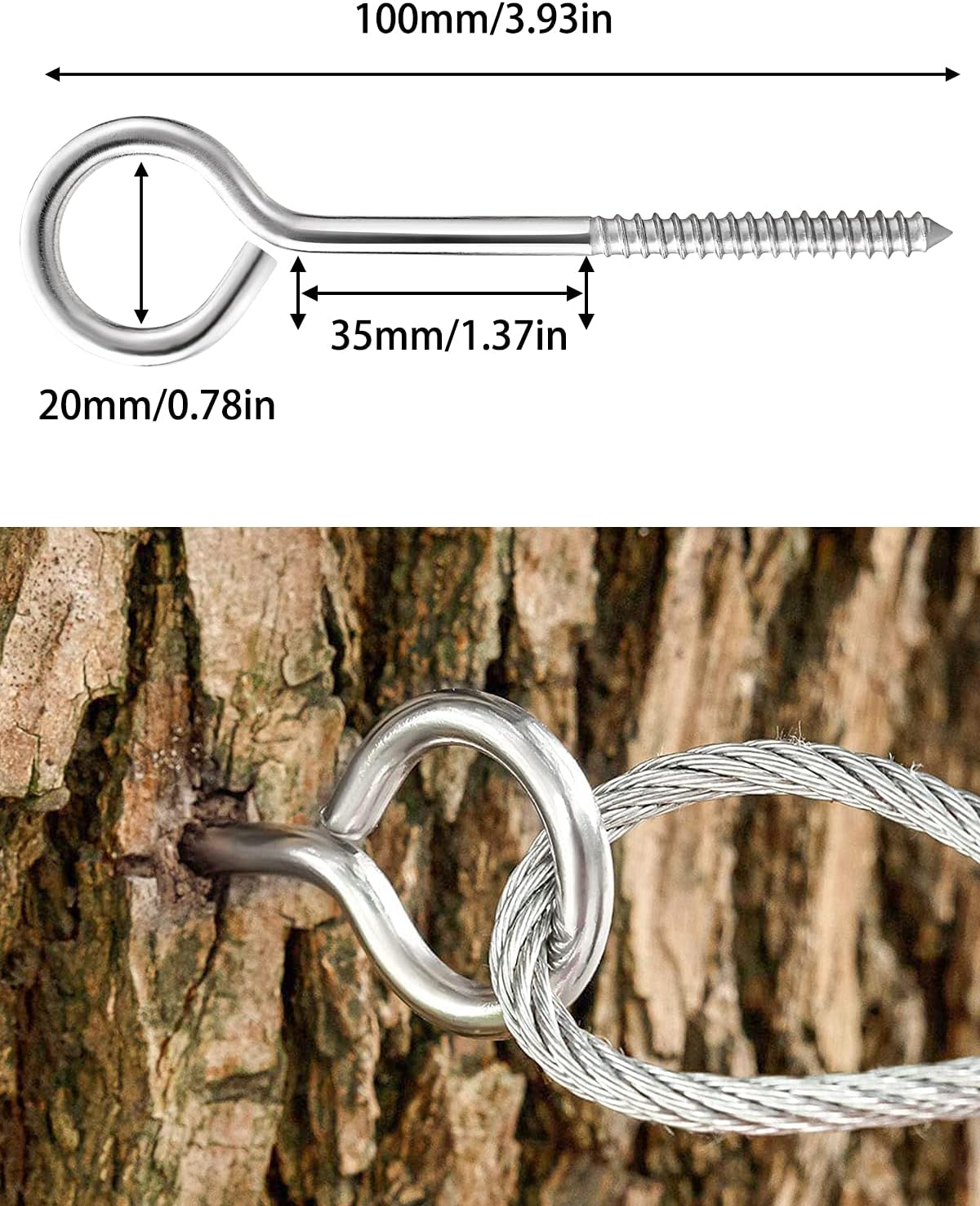 Detalle de TooTaci Eye Bolts M5/100mm Long Stainless Steel Screw-in Hooks (20 Pieces)