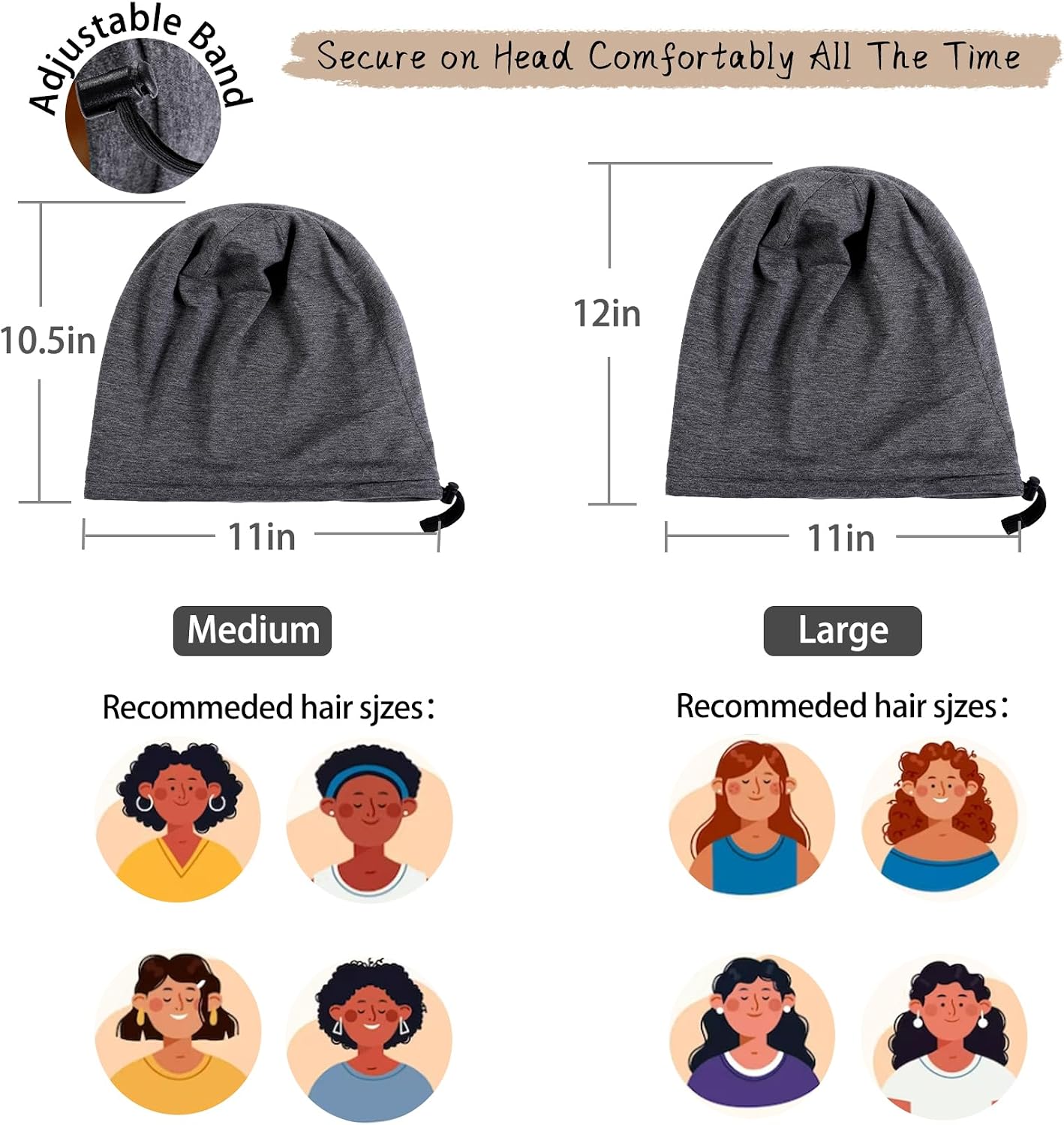 Detalle 1 de NICPOO Silk Hair Bonnet, 54-62 cm