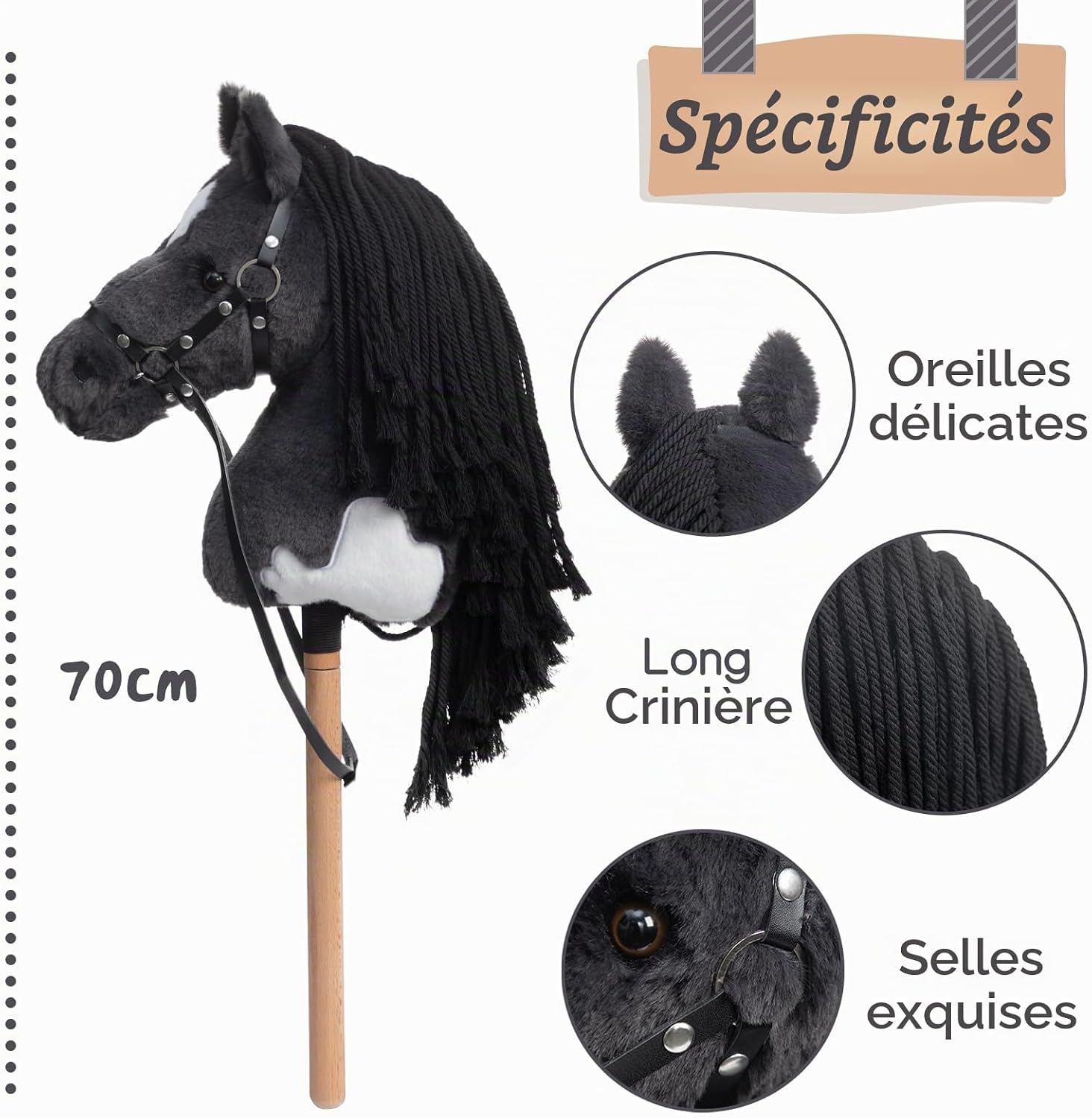 Thumbnail 1 de BEJOY Cheval de bataille – Jouet en peluche sur bâton (gris) avec licol et longe